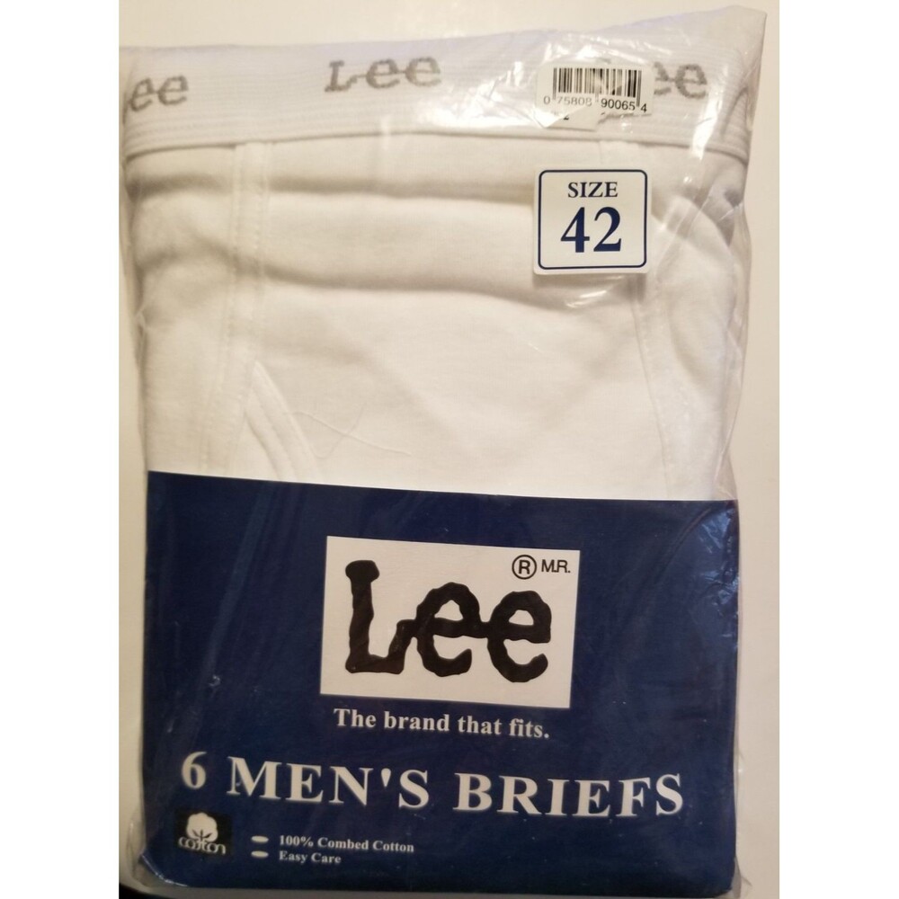 Lee Men's Underwear Briefs White 6 Count Pack Cotton Easy Care New Size 42